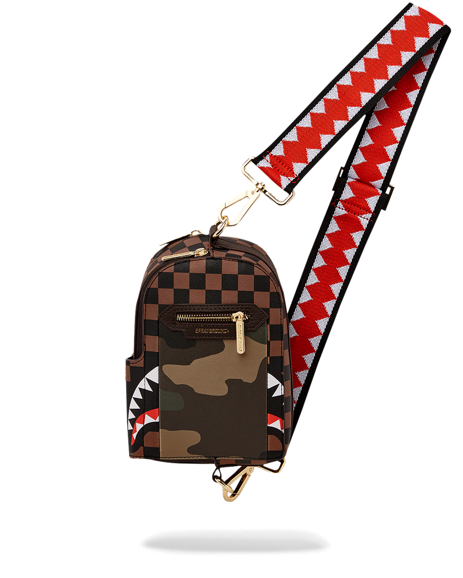 EXTERIOR GOLD ZIP POCKET SHARKS IN PARIS BACKPACK SLING