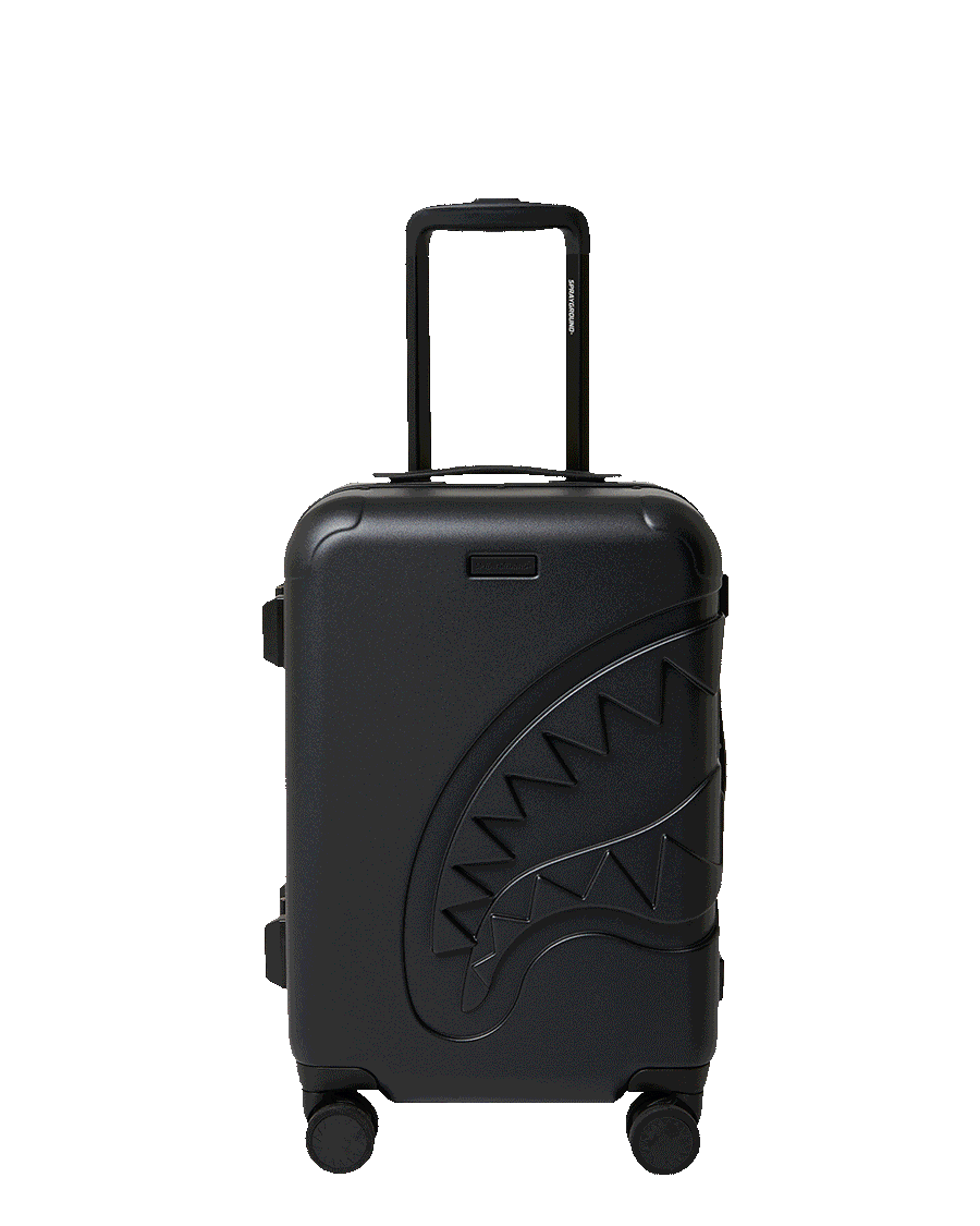 THE JOURNEY BEGINS SHARKITECTURE CARRY-ON LUGGAGE BLACK WITH EXTRA STICKERS